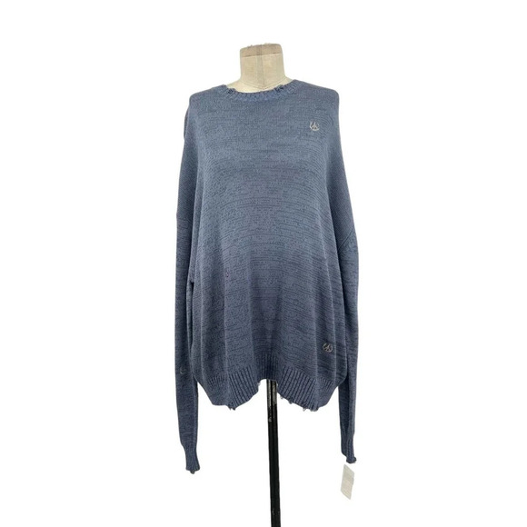 Acne Studios Sweater Peace Sign Embroidered Jumper Knit Blue Size Large *Damaged - Picture 2 of 13
